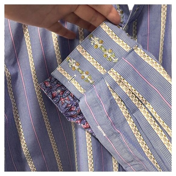 Robert Graham Shirt Mens XL Blue Embroidered Long Sleeve Button Up Flip Cuff - Picture 4 of 4